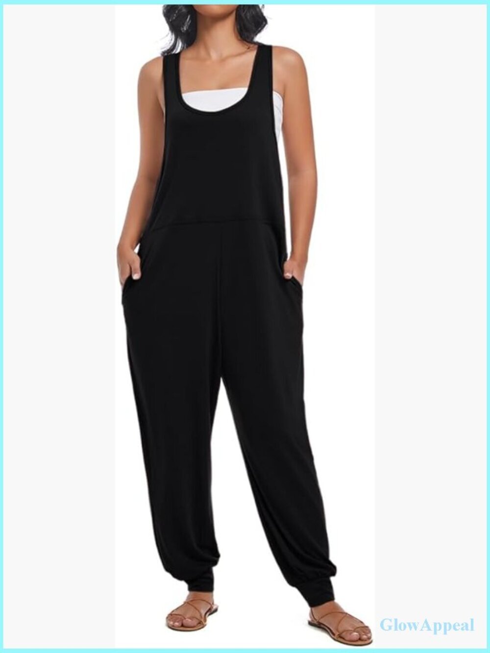 Sleeveless Jumpsuit with Pockets Loose Fit Casual Romper